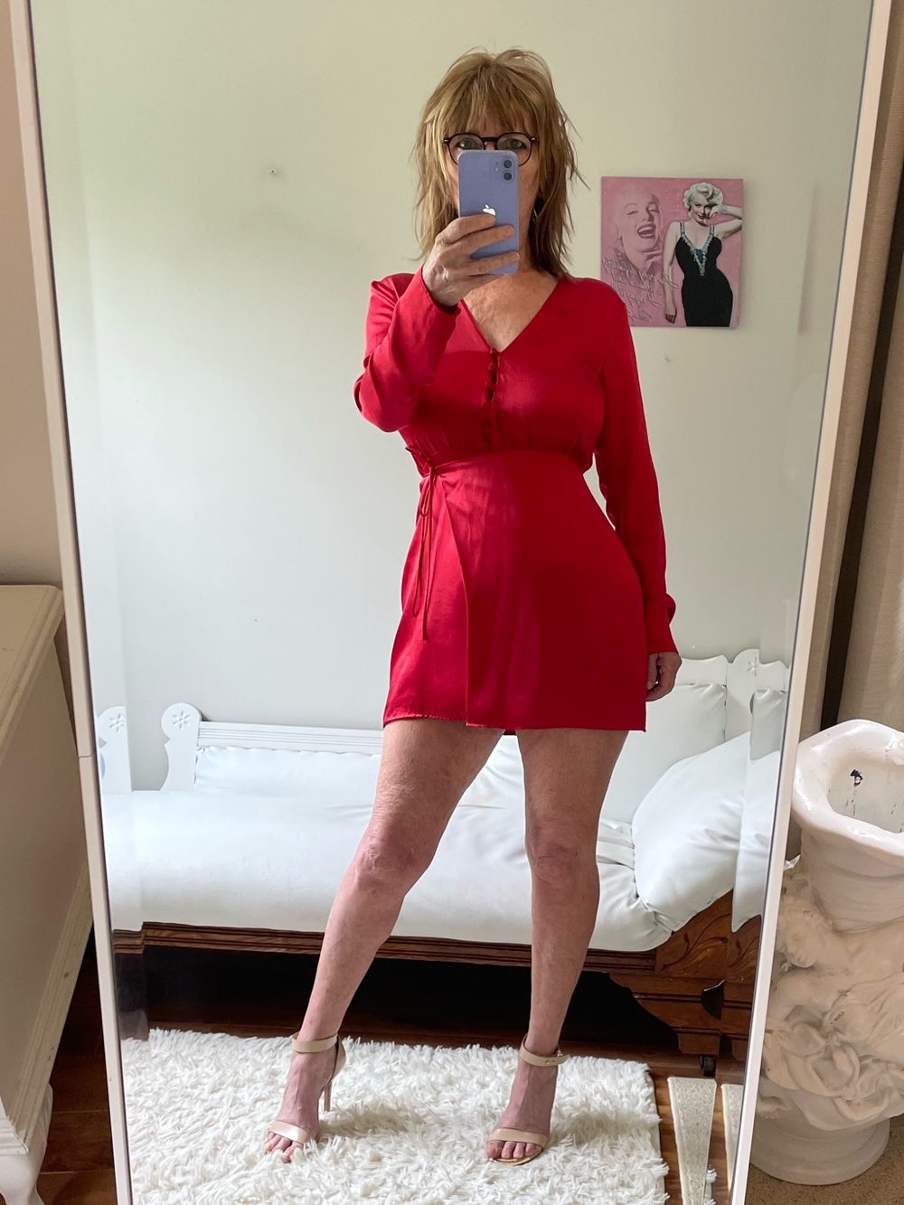 ZARA LONG SLEEVE RED SATINY WRAP DRESS BUTTON CUFFS VEE NECK BUTTONED BUST TIES